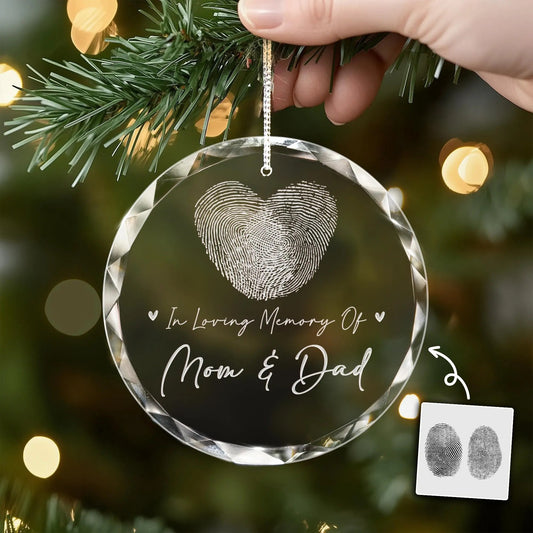 Personalized Fingerprint Memorial Glass Ornament as meaningful fingerprint Christmas ornaments  