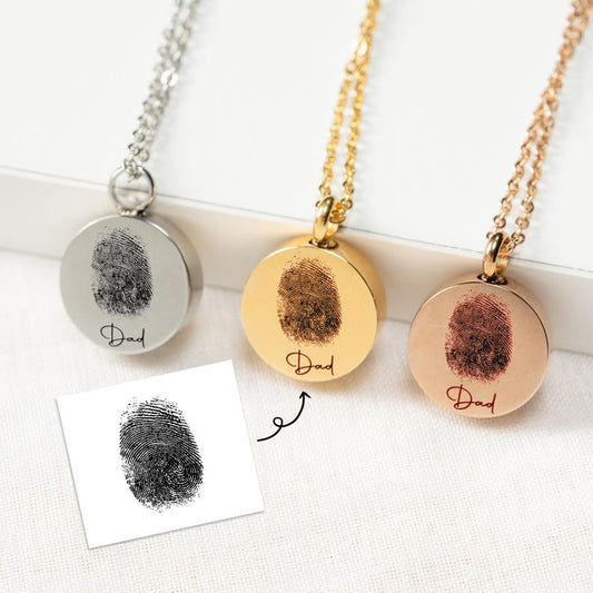 Personalized Fingerprint Memorial Urn Necklace, a unique memorial gift to keep your loved one close.