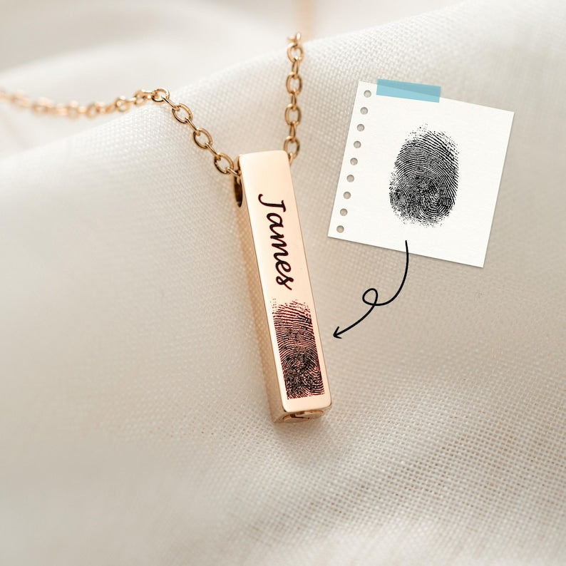 Personalized Fingerprint Urn Bar Necklace, a unique urn bar necklace and perfect personalized urn necklace.