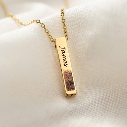 An elegant urn bar necklace, the Personalized Fingerprint Urn Bar Necklace is a cherished sympathy gifts for loss of father.