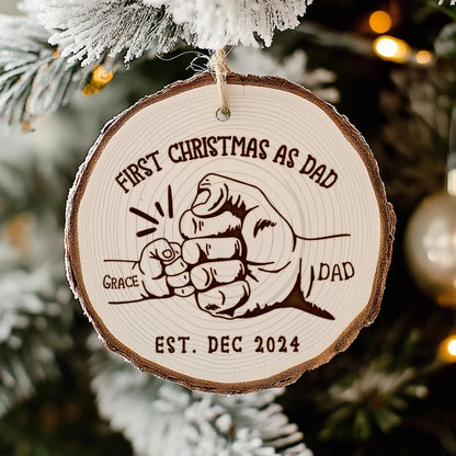 A thoughtful 'new dad ornament', this Personalized First Christmas As Dad Wooden Ornament is a great gift for new dads.