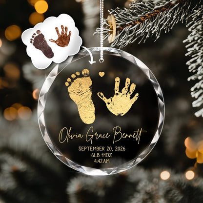 A Personalized First Christmas Glass Ornament, a unique first Christmas ornament and perfect baby shower gift idea.