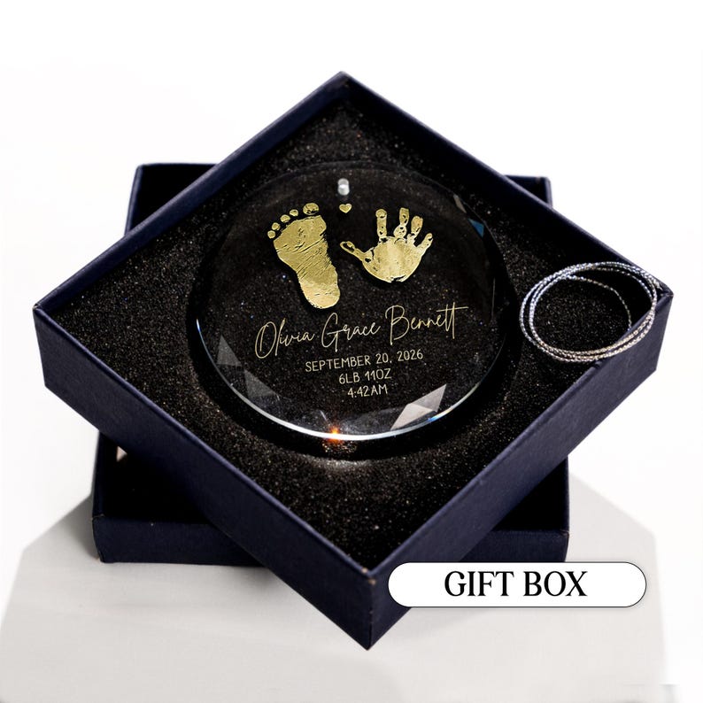 This engraved Christmas ornament, a Personalized First Christmas Glass Ornament, is an ideal personalized glass ornament for a newborn.