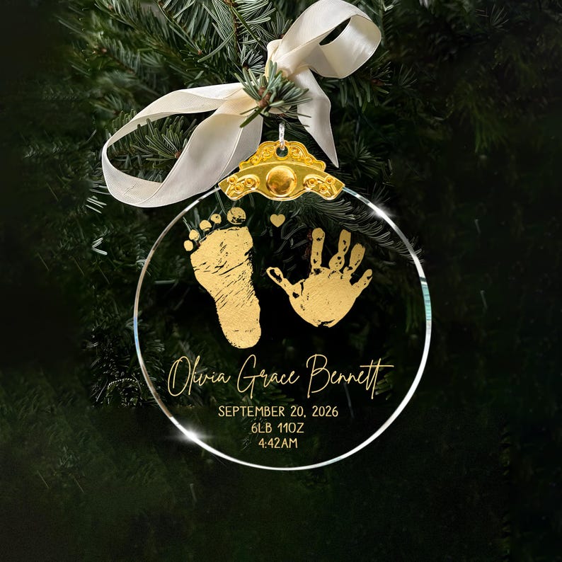 The ideal baby shower gifts, this Personalized First Christmas Glass Ornament is a custom newborn Christmas ornament.