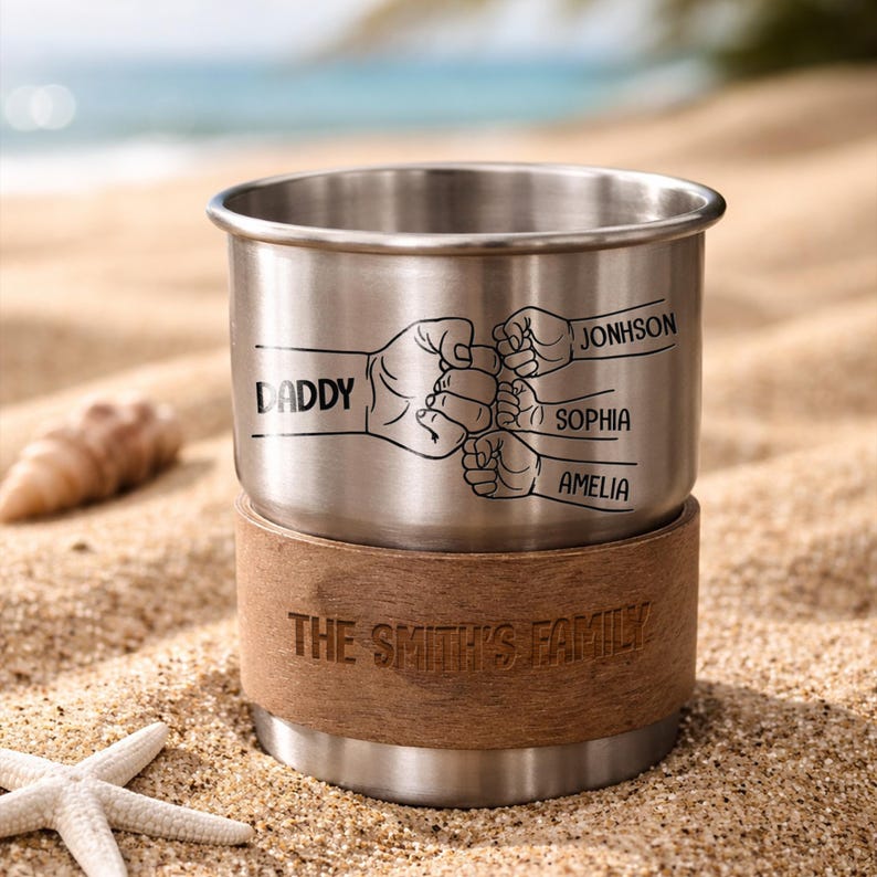 Personalized camping mug stainless steel cup, a high-quality engraved gift for dad and unique camper mug custom design.