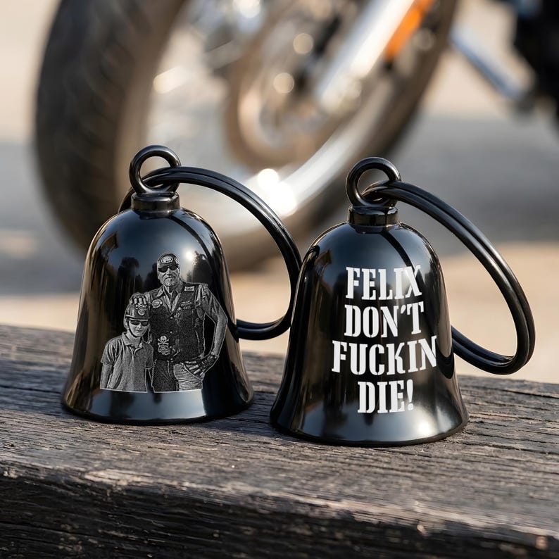 Personalized Funny Motorcycle Guardian Bell with Photo, a high-quality and humorous gift for dad.