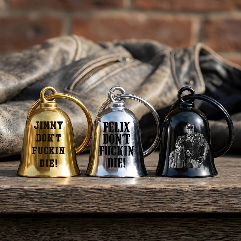 This custom guardian bell features a funny family photo, making it a unique Father's Day gift.