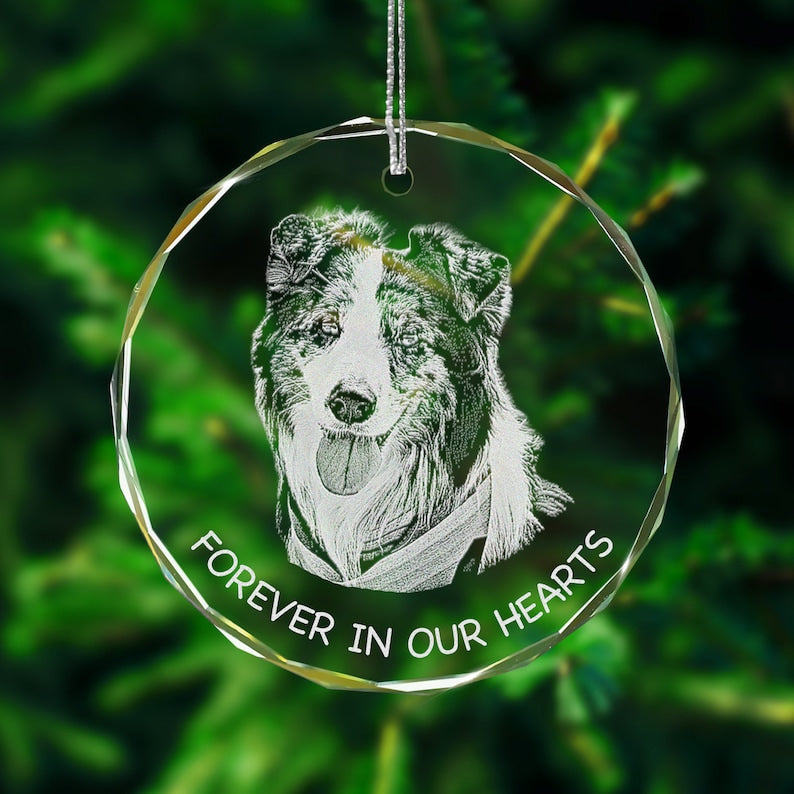 Stylish Personalized Glass Ornament with Engraved Photo offered as heartfelt christmas gifts for husband