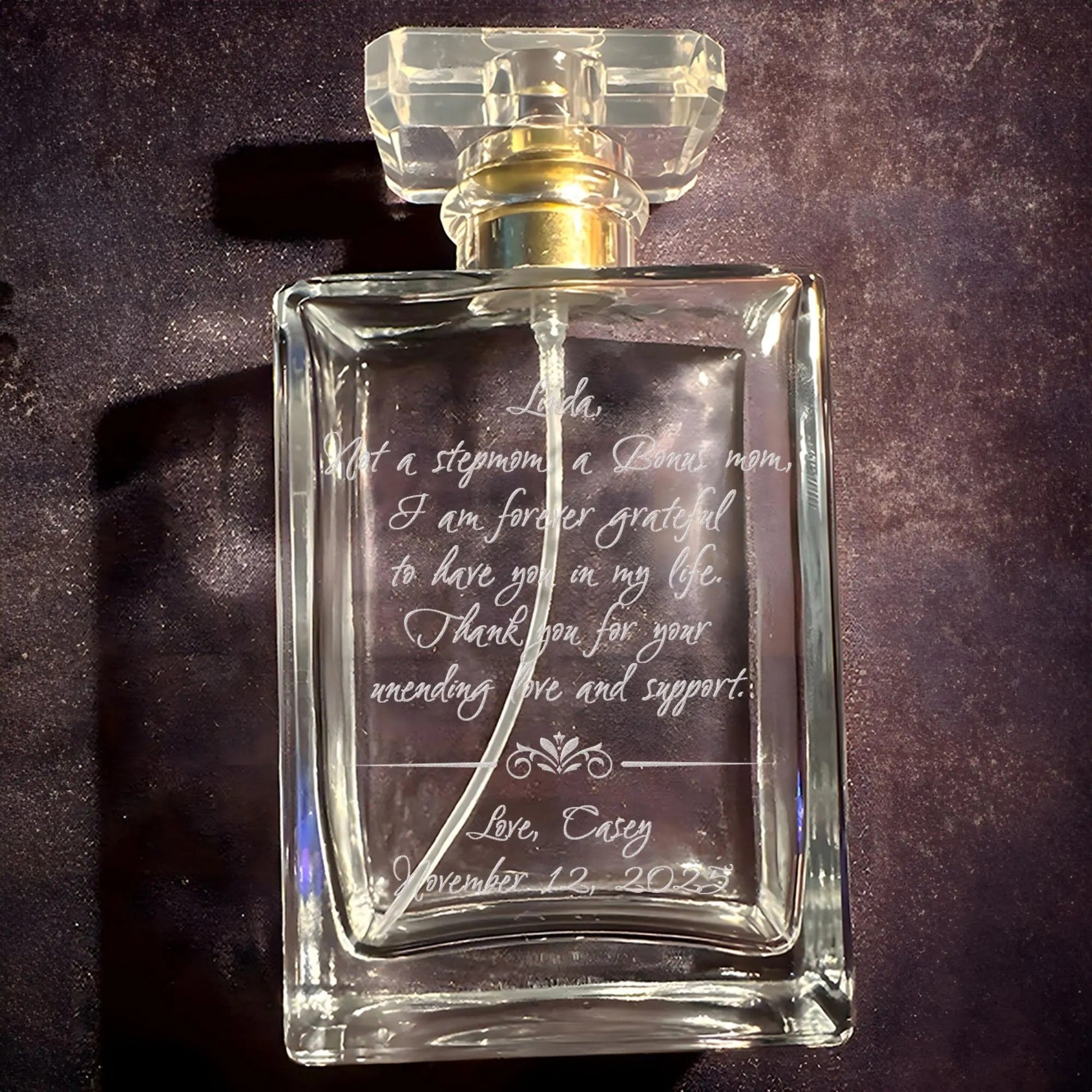 Meaningful Personalized Glass Perfume Bottle for Stepmom perfect as gifts for step mom and mother's day gift for stepmother  