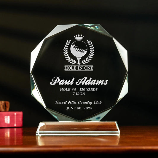 Personalized Golf Crystal Award designed as elegant golf trophies for tournaments  