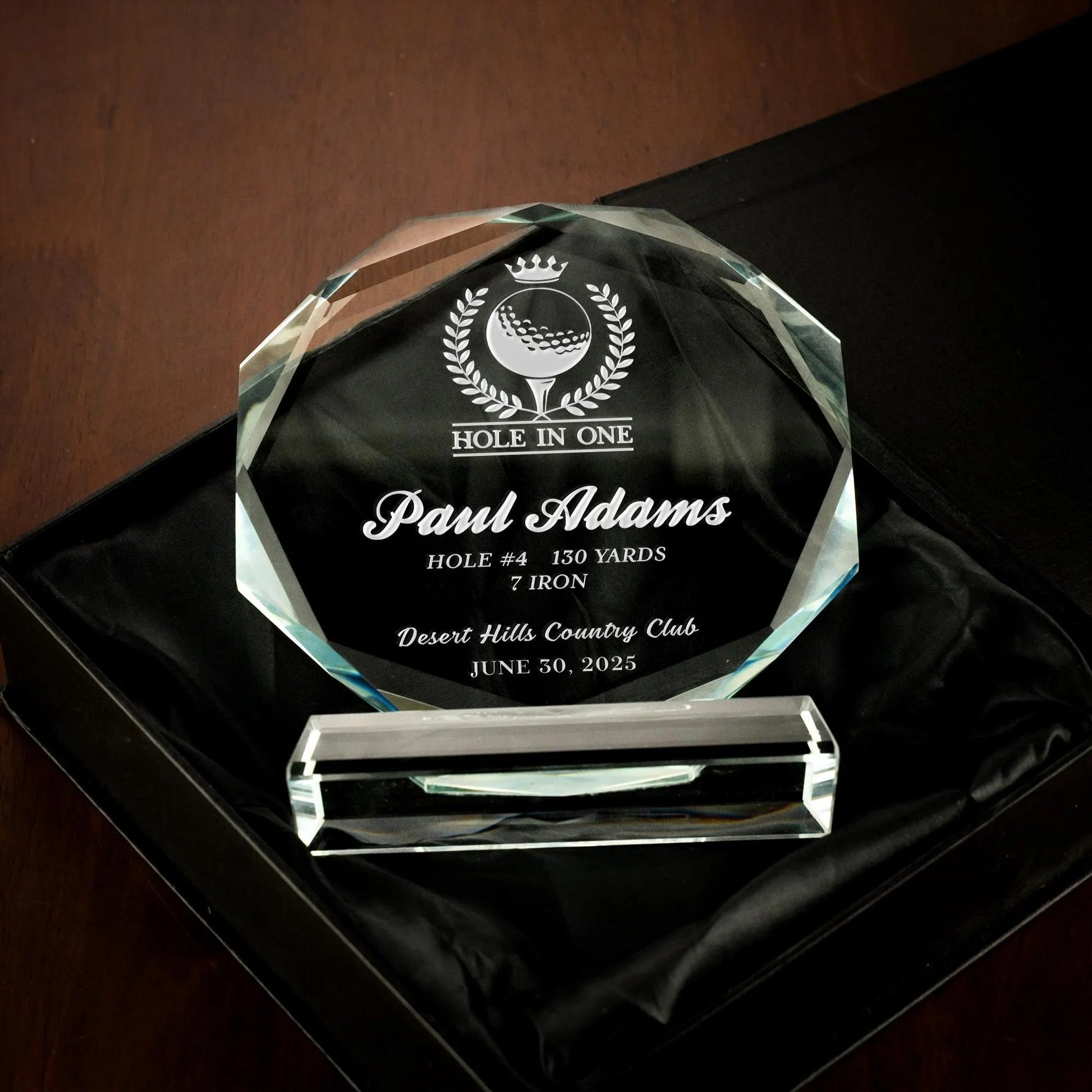 Gifts for golf lovers made special with detailed crystal award and custom name  