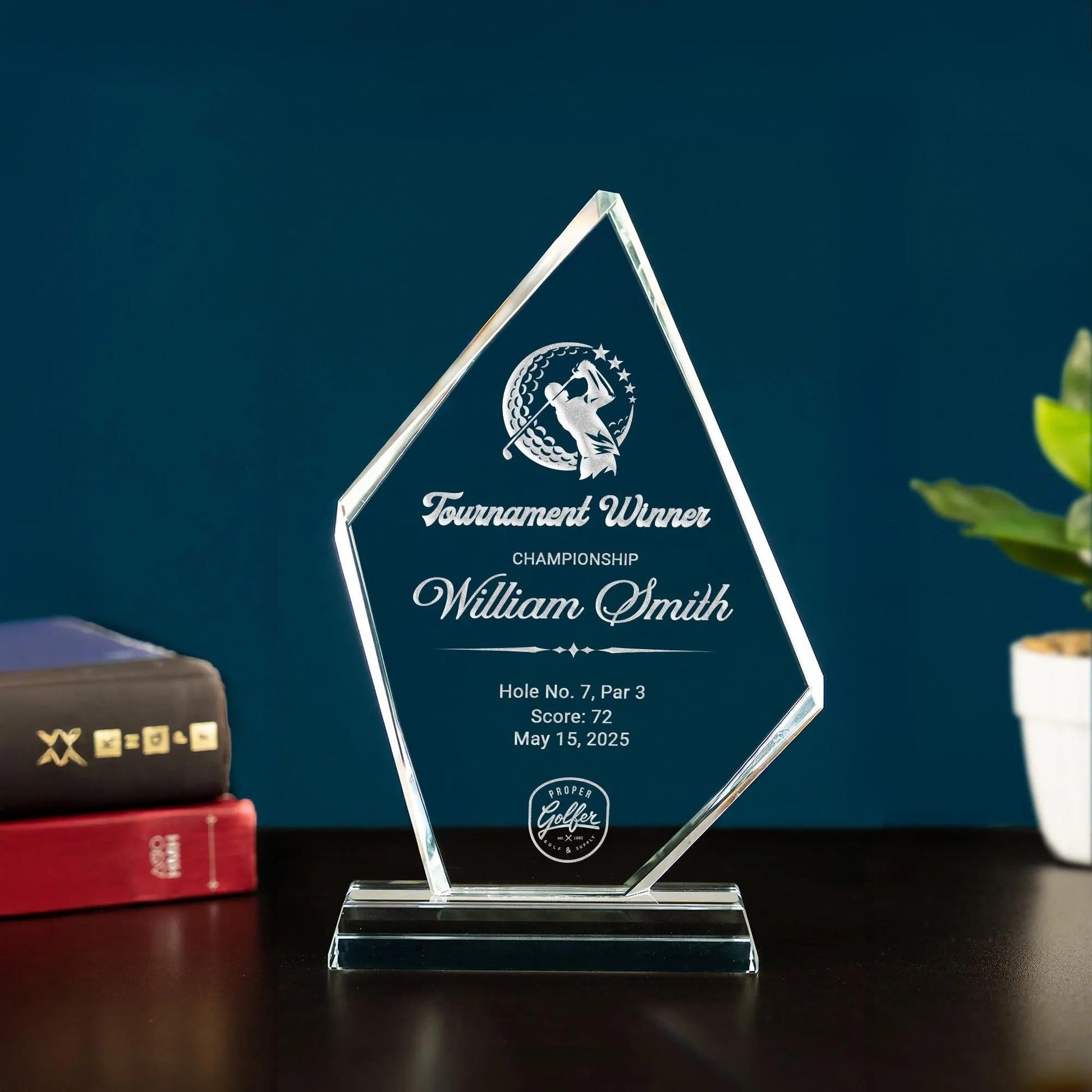 Personalized Golf Tournament Crystal Award designed as elegant golf tournament trophy and golf awards for players  