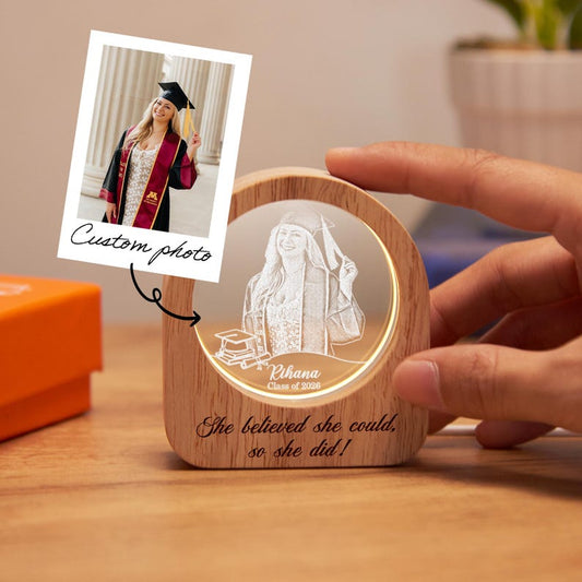 Personalized Graduation Photo Crystal Night Light for Class of 2026, a high-quality and unique gift.