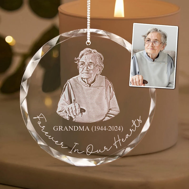 A touching Personalized Grandma Memorial Ornament with a picture, a beautiful sympathy gift to remember a beloved grandmother.