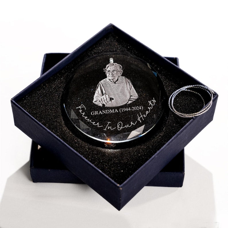This custom photo crystal ornament is a Personalized Grandma Memorial Ornament, serving as a heartfelt remembrance gift.