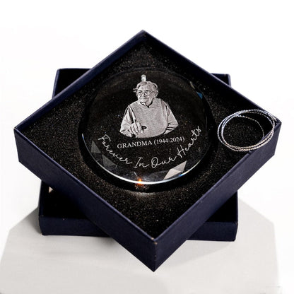 This custom photo crystal ornament is a Personalized Grandma Memorial Ornament, serving as a heartfelt remembrance gift.