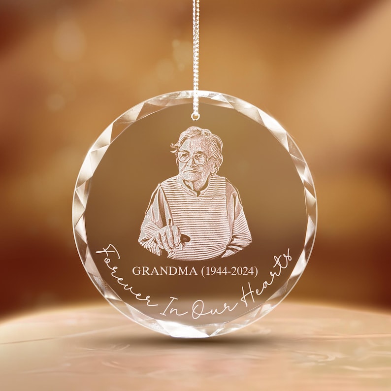 Close-up of a grandmother ornament for Christmas, this Personalized Grandma Memorial Ornament is a cherished memorial keepsake.