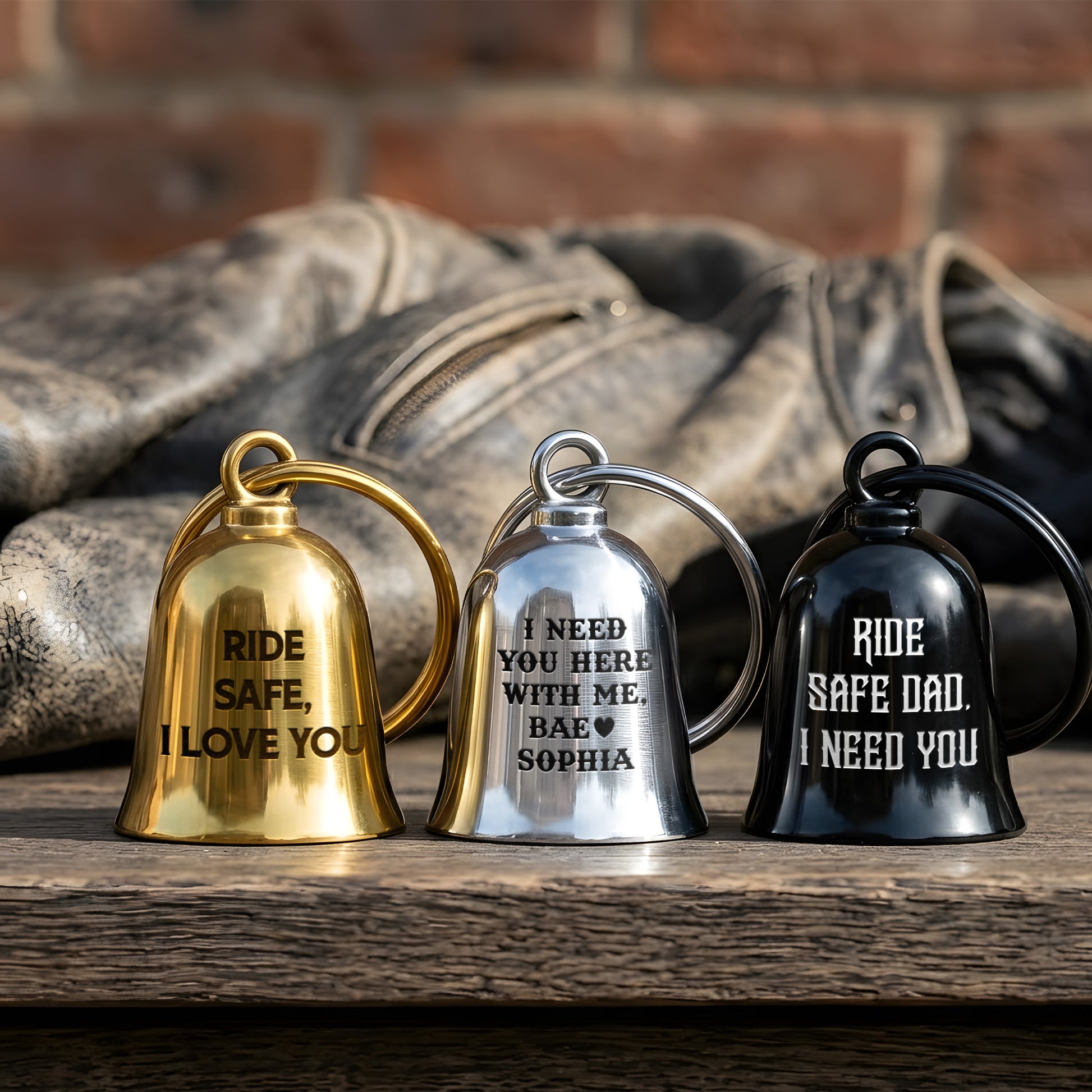 Custom engraved motorcycle guardian bell, perfect Father's Day gifts for biker dads.
