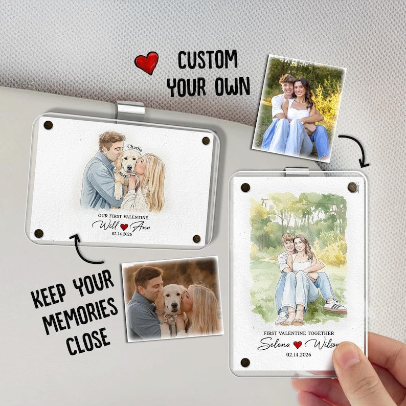 This custom watercolor portrait accessory is an ideal drive safe gift and cherished car accessories gift for couples.