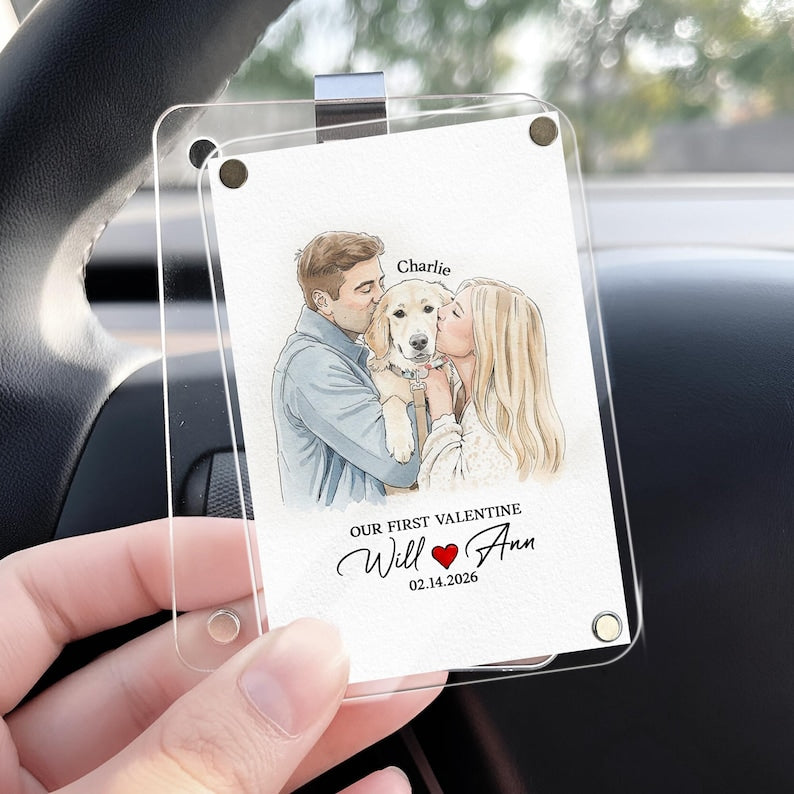 Custom car mirror charms style design, the Personalized Hand-Painted Car Visor Clip is a romantic Valentine's gift for him.