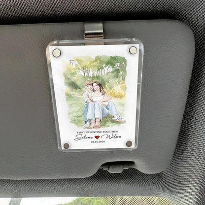 Personalized Hand-Painted Couple Photo Car Visor Clip, a custom car mirror charm alternative and treasured personalized gift.