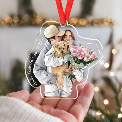 This personalized Christmas ornament, a Personalized Hand-Painted Engagement Photo Ornament, is a cherished couple ornament keepsake.