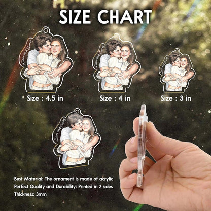 A close-up of a hand-painted engagement ornament, the Personalized Hand-Painted Photo Ornament features a beautiful watercolor Christmas ornament style.