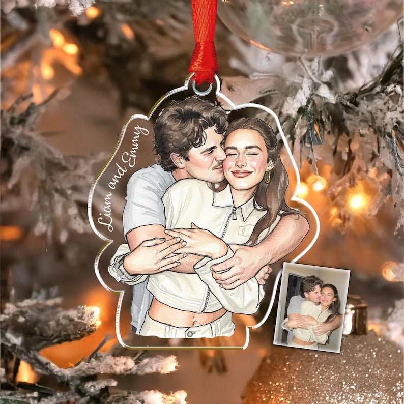 The ideal engagement ornament, this Personalized Hand-Painted Photo Ornament is a unique acrylic ornament for the engaged couple.