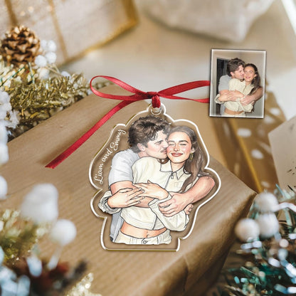 Personalized Hand-Painted Engagement Photo Ornament, a beautiful watercolor Christmas ornament and lasting couple ornament.