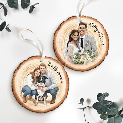 An elegant Personalized Hand-Painted Family Portrait Ornament, a custom hand painted keepsake and personalized christmas ornament.