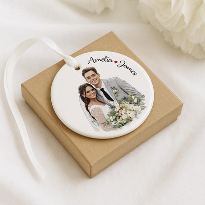 This custom photo ornament is a Personalized Hand-Painted Family Portrait Ornament, a unique personalized family ornament keepsake.