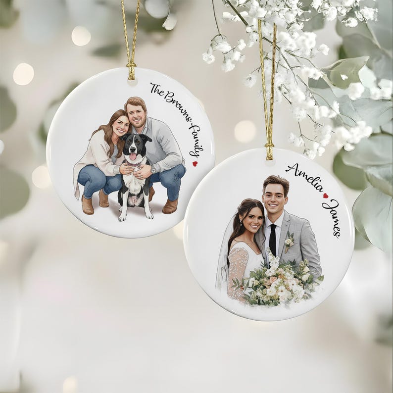 The perfect family gift for Christmas, this Personalized Hand-Painted Family Portrait Ornament is a stunning watercolor Christmas ornament.