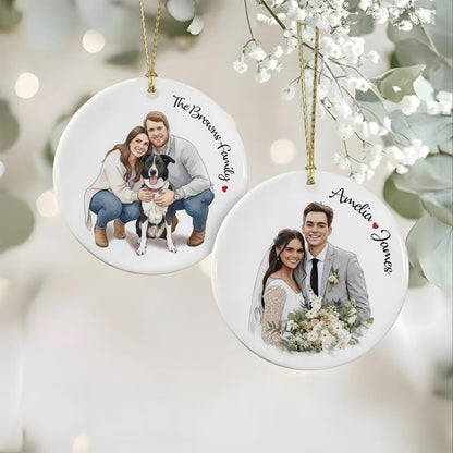 The perfect family gift for Christmas, this Personalized Hand-Painted Family Portrait Ornament is a stunning watercolor Christmas ornament.