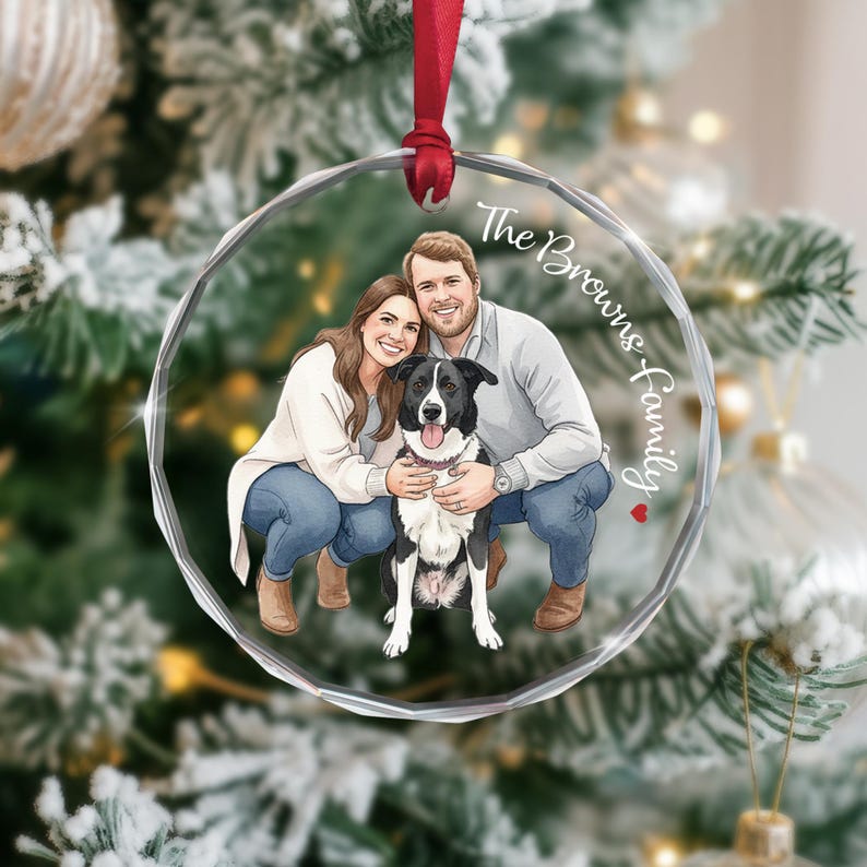 This hand painted family portraits ornament, a Personalized Hand-Painted Family Portrait Ornament, is a unique personalized christmas ornament.