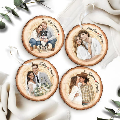 This custom photo ornament, the Personalized Hand-Painted Family Portrait Ornament, features a stunning hand painted family portrait.