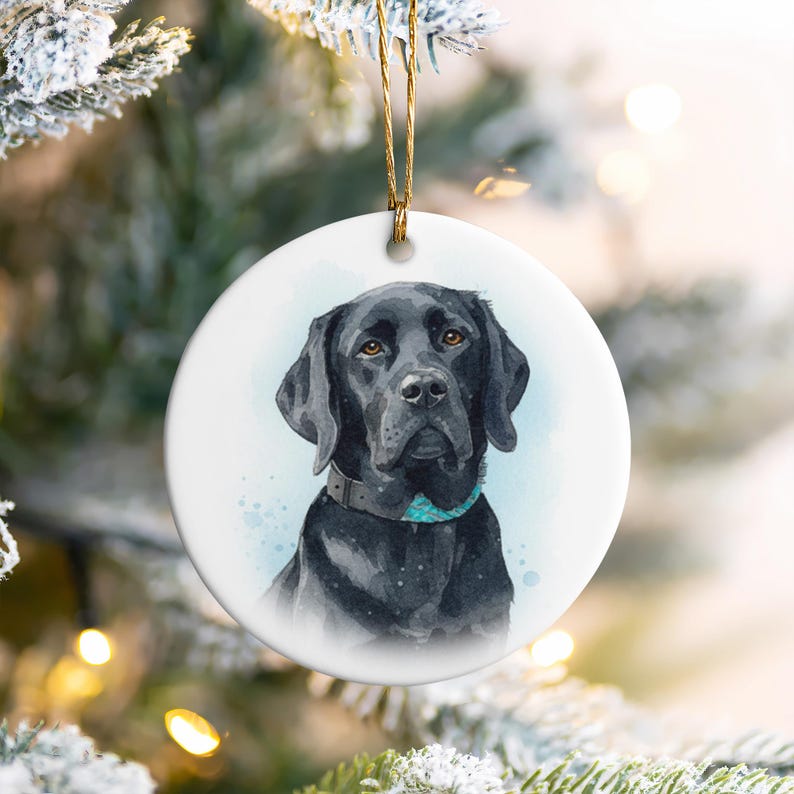 Dog Memorial Ornament Custom Pet Watercolor Ornament Photo Name