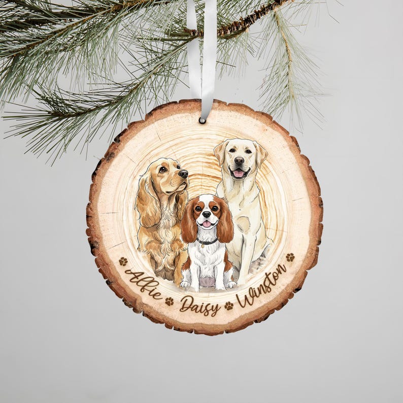 Hand-Painted Pet Portrait From Photos Ornament, a cherished personalized pet ornament and Family Portrait with Pet Christmas Keepsake.