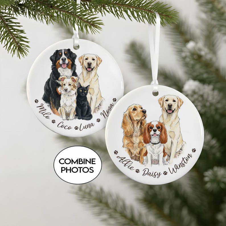 Close-up of a hand painted pet portraits ornament, this Hand-Painted Pet Portrait From Photos Ornament is an ideal gift for pet owners.
