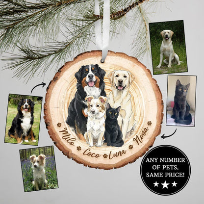 The perfect Family Portrait with Pet Christmas Keepsake, this Hand-Painted Pet Portrait From Photos Ornament is a unique custom photo ornament.