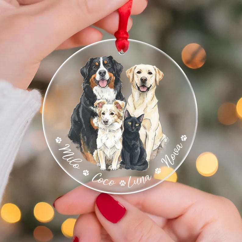 A unique custom photo ornament, the Hand-Painted Pet Portrait From Photos Ornament is one of the best personalized pet ornaments for Christmas.