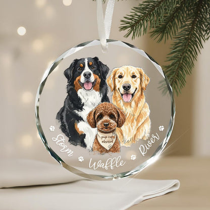 A beautiful Family Portrait with Pet Christmas Keepsake, this Hand-Painted Pet Portrait From Photos Ornament is a custom hand painted ornament.