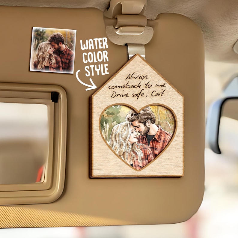 Personalized Hand-Painted Photo Wooden Car Visor Clip, a unique wooden valentine gift and perfect personalized car visor clip.