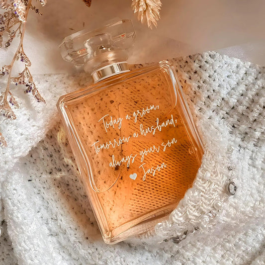 Beautiful Personalized Handwriting Glass Perfume Bottle for Mother of Groom suitable for engraved perfume bottle and special wedding occasions  