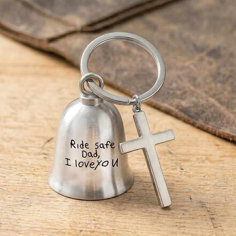 Harley Davidson guardian bell keychain with custom engraving, a premium harley motorcycle bell for Father's Day 2026.