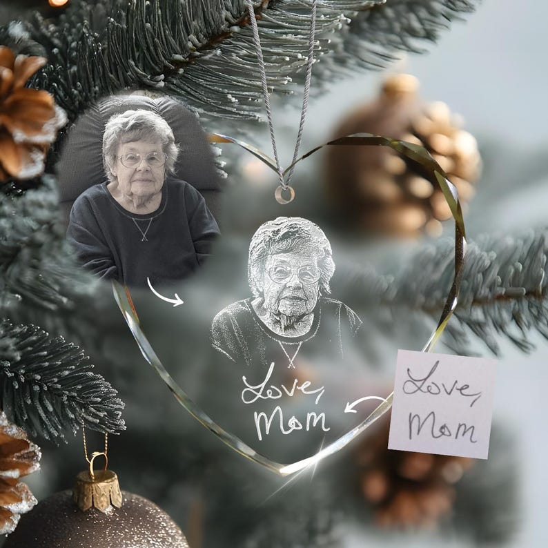 A Personalized Handwriting Memorial Heart Glass Ornament, a touching sympathy gift and remembrance gift for loss of mother.