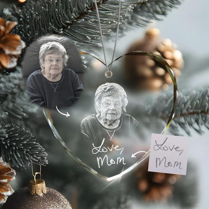 A Personalized Handwriting Memorial Heart Glass Ornament, a touching sympathy gift and remembrance gift for loss of mother.