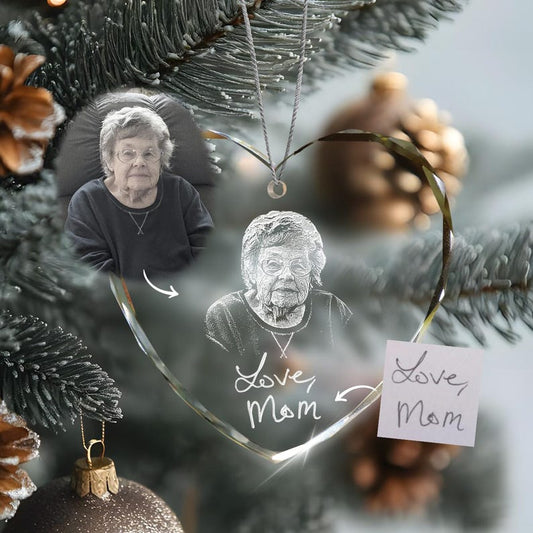 A Personalized Handwriting Memorial Heart Glass Ornament, a touching sympathy gift and remembrance gift for loss of mother.