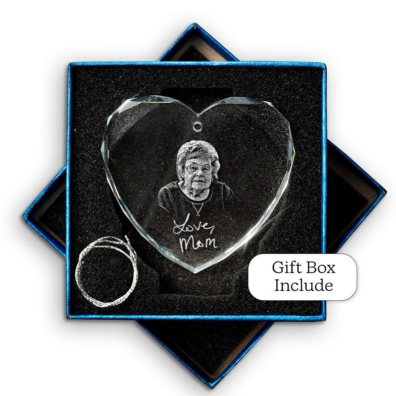 This glass heart ornament, a Personalized Handwriting Memorial Heart Glass Ornament, is a custom memorial ornament with treasured handwriting.