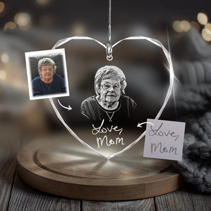 An engraved Christmas ornament, the Personalized Handwriting Memorial Heart Glass Ornament is a beautiful remembrance gift.