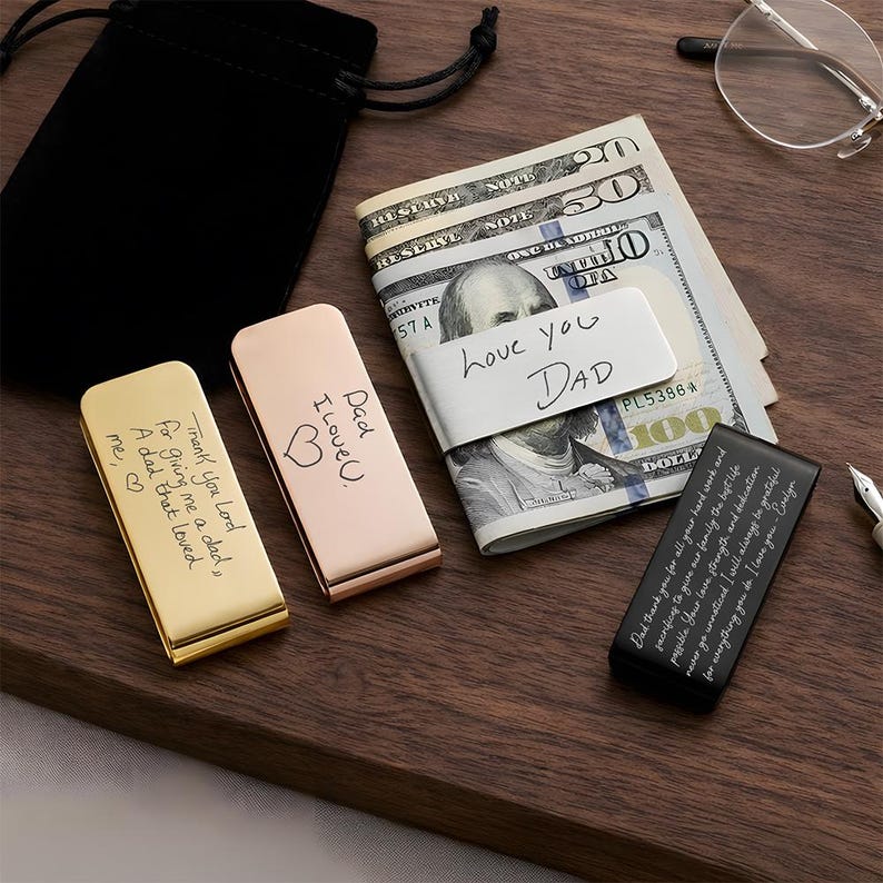 Best gift for husband who has everything, featuring unique handwriting presents on a durable custom money clip.